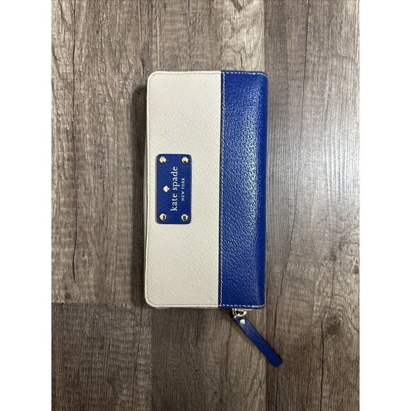 Kate spade WLRU1153 Beige Blue Leather Long Wallet - Picture 1 of 12